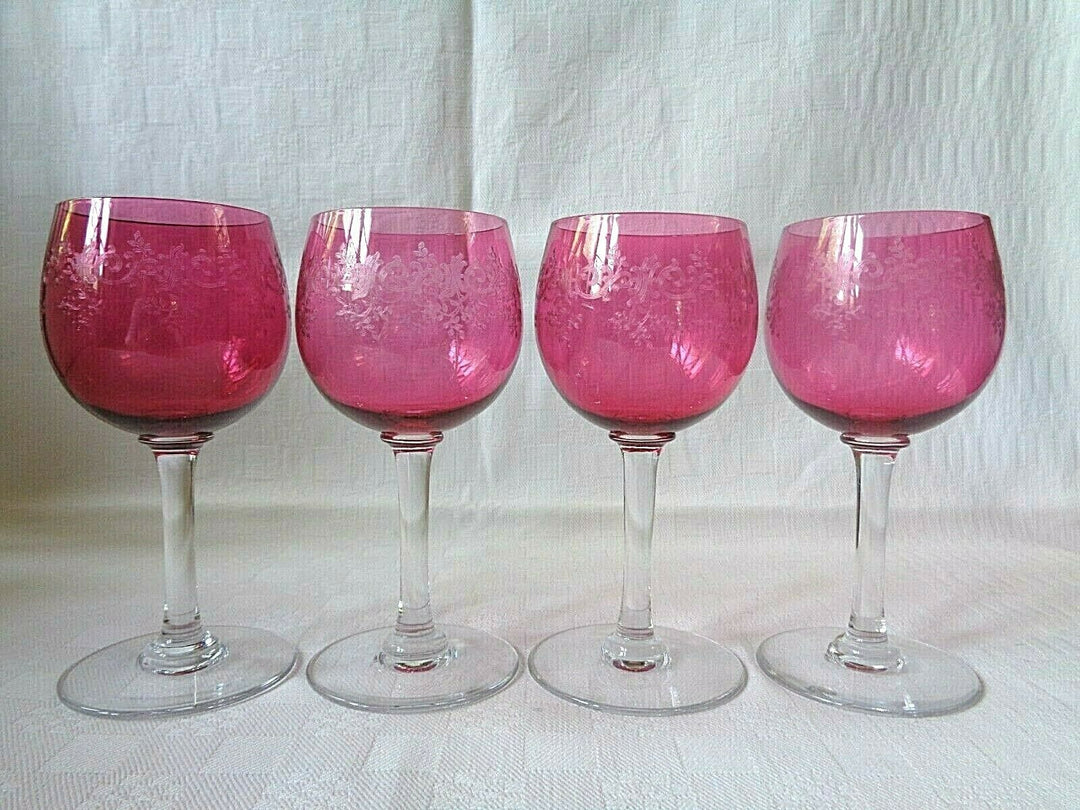 BACCARAT SEVIGNE VERRE A VIN ROEMER CRISTAL GRAVÉ DOUBLÉ DE COULEUR COLORÉ ROSE