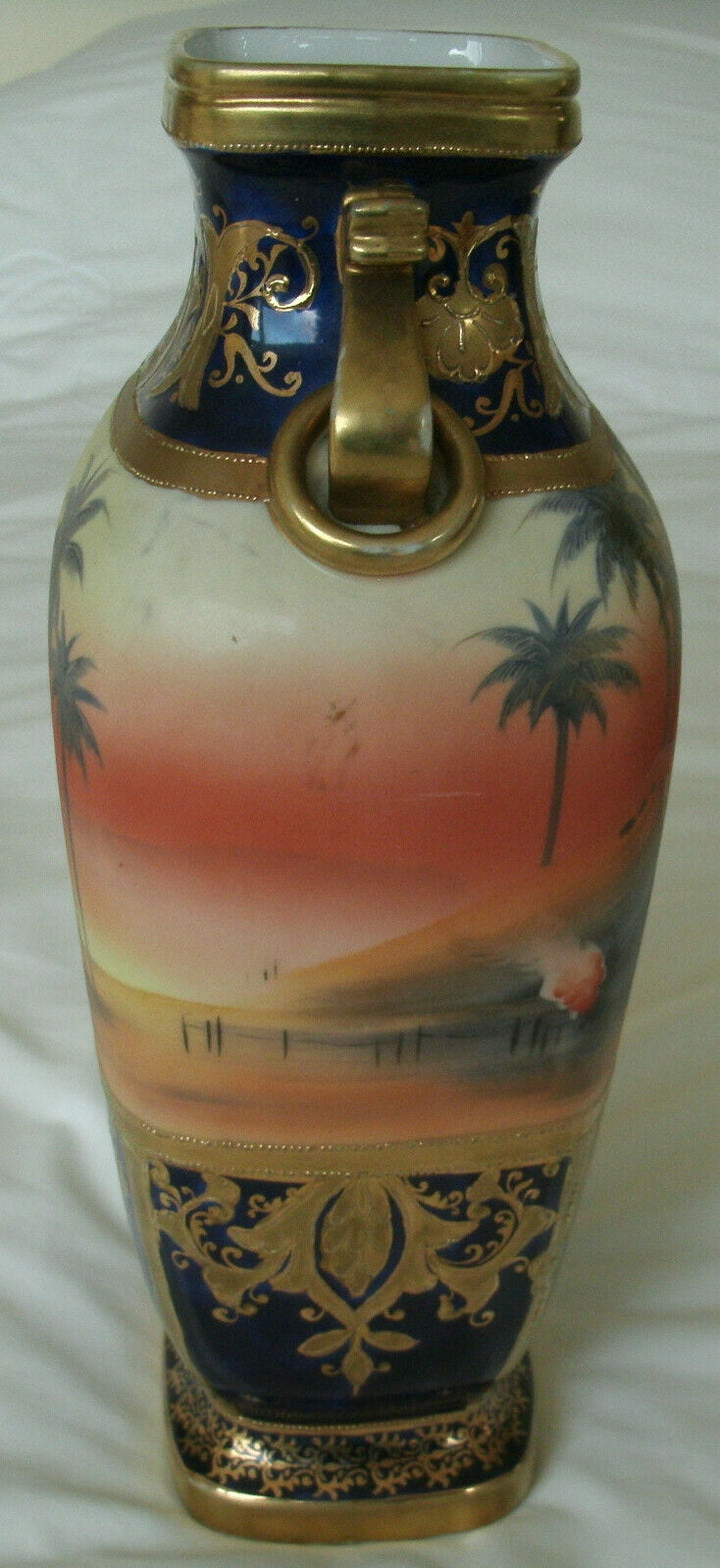 A Stunning Gold Encrusted Noritake Desert Scene Camel Pattern Large 12 in Vase