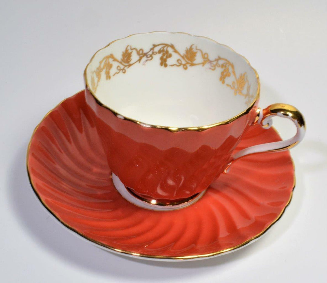 60s AYNSLEY Bone China England Coral Gold GRAPES #15531 Set Tea Cup & Saucer