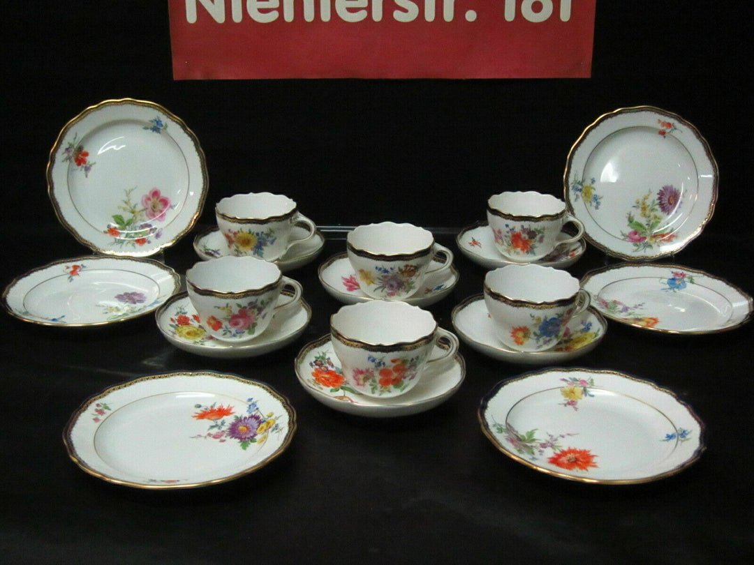 MEISSEN A-KANTE BLUMEN 18 TL. KAFFEE SERVICE SET FÜR 6-PERSONEN