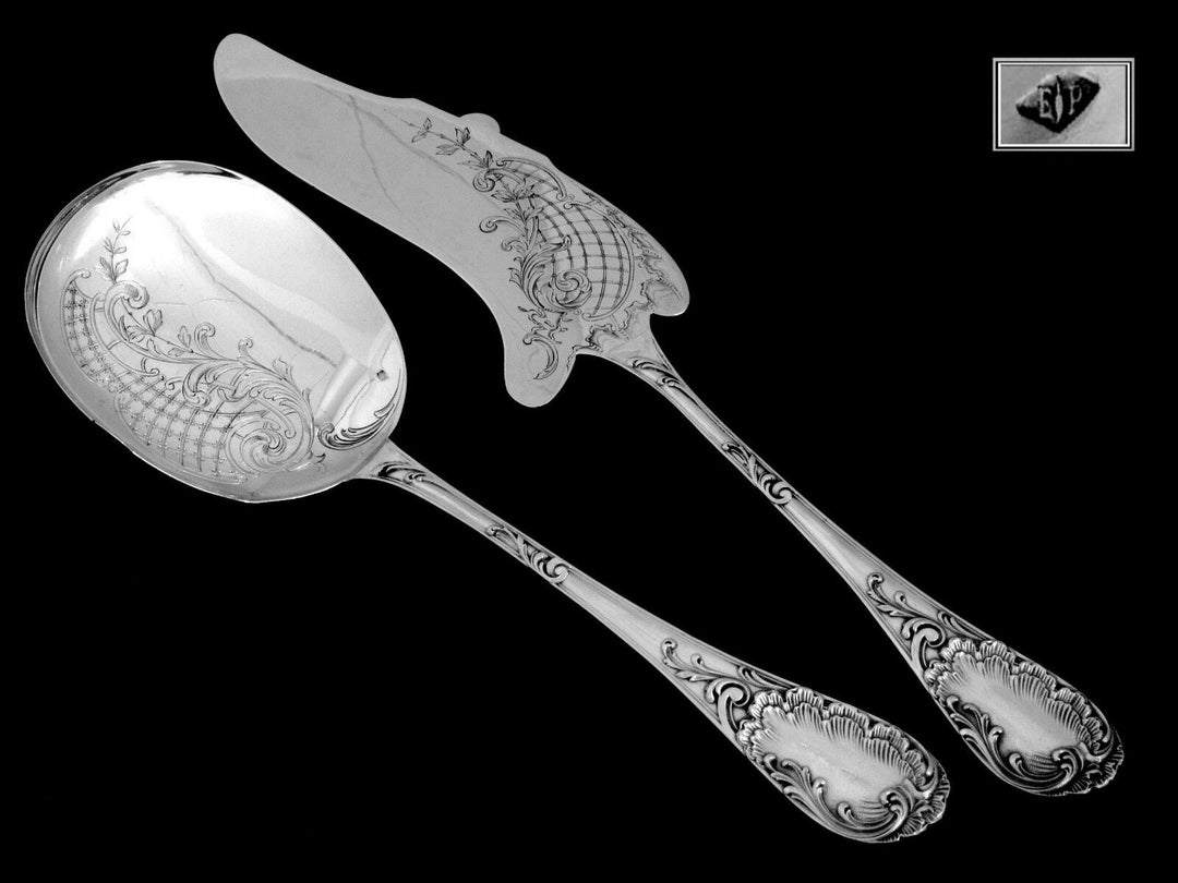Puiforcat Fabulous French All Sterling Silver Ice Cream Set 2 pc Rococo