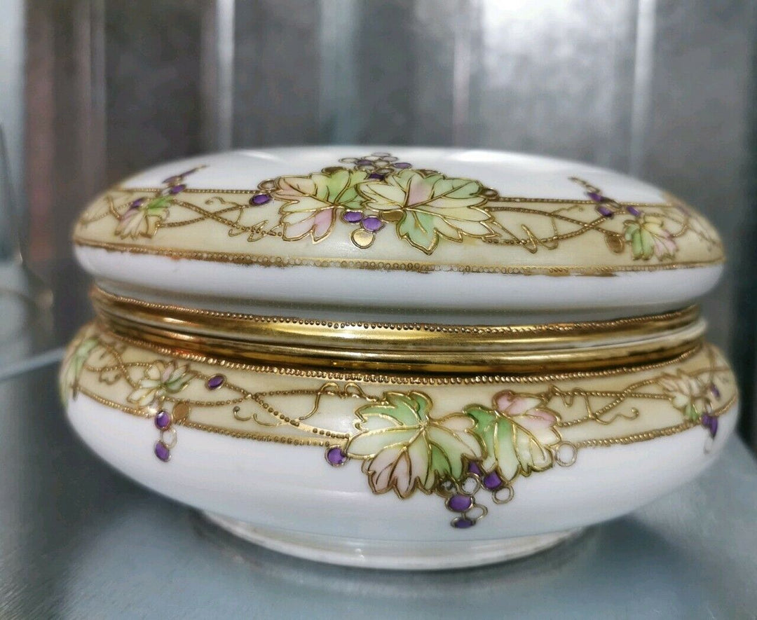 Antique Nippon Hand Painted Humidor Bowl Gilt Gold Grape Morimura Bros Vintage