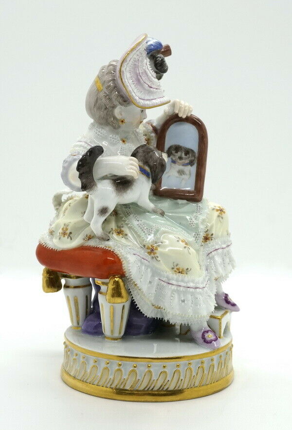 邁森 MEISSEN マイセン FIGUR MÄDCHEN HUND SPIEGEL SELBSTERKENNTNIS MNR: F50 UM 1850