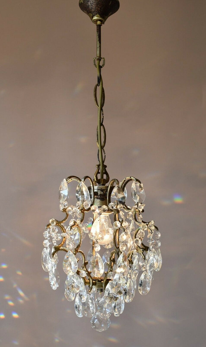 ビンテージシャンデリア クリスタルビーズ付き アンティーク/フレンチスタイル ヴィンテージ クリスタル