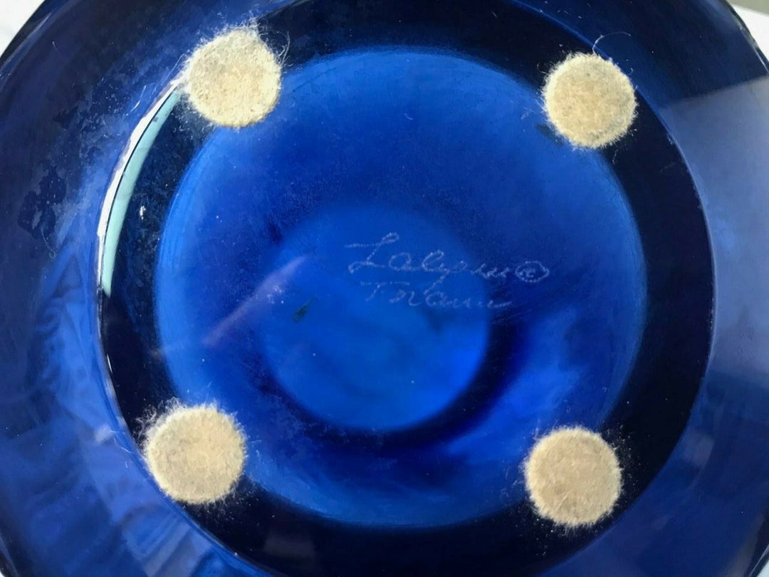 RENE LALIQUE CRYSTAL VASE RARE NYMPHALE 1992 SAPPHIRE BLUE 8.5' MINT BUTTERFlIES