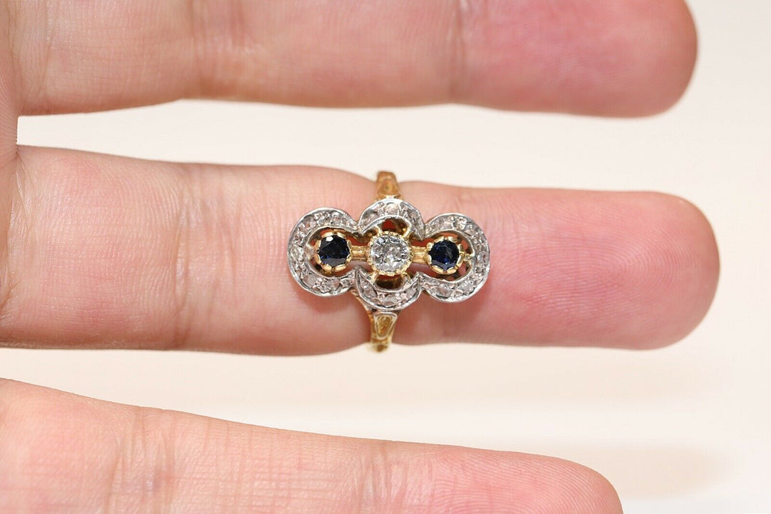 アンティーク ヴィクトリアン 18K ナチュラルダイヤモンド サファイアとローズカットダイヤモンドのリング