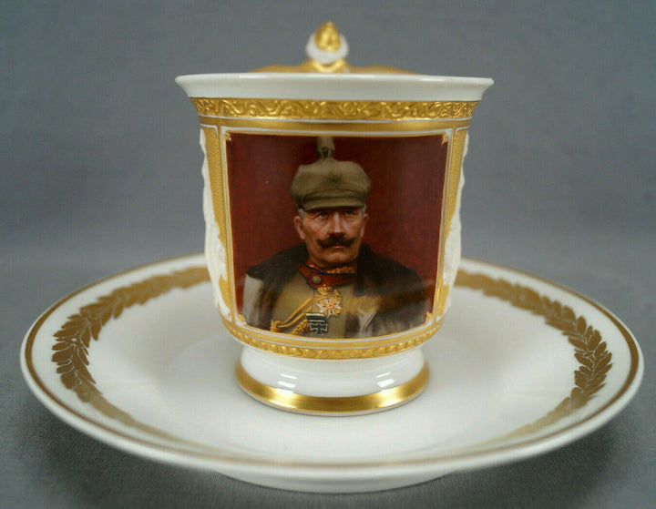 KPM Berlin Hand Painted WWI Wilhelm II Portrait Figural Wing Handle Cup & Saucer