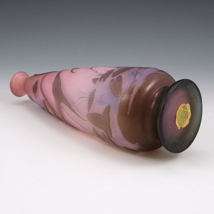 A Rare Galle Three Colour Aquatic Landscape Vase c1910