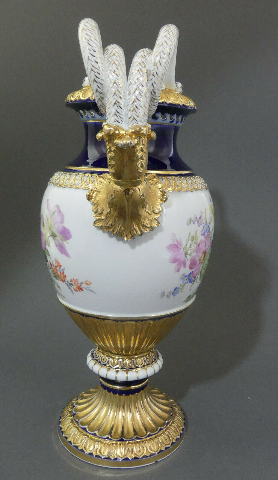  ⚔ Meissen Schlangenhenkelvase beidseitig Blumenbukett H.38,5cm 1.Wahl vor 1924