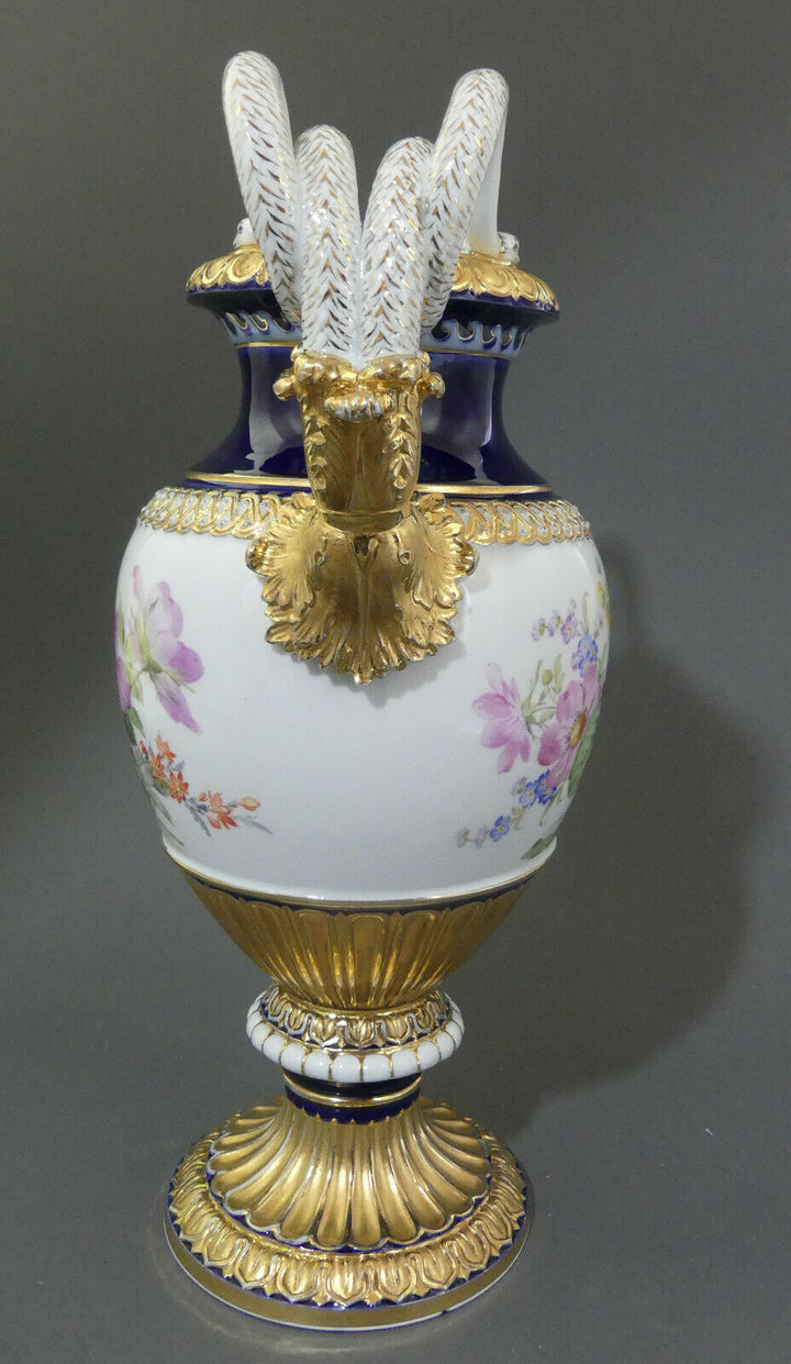  ⚔ Meissen Schlangenhenkelvase beidseitig Blumenbukett H.38,5cm 1.Wahl vor 1924