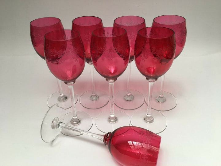Wonderful French Baccarat SEVIGNE Set 8 RUBY WINE GOBLET.