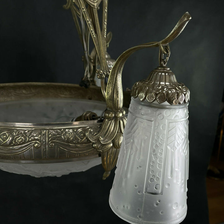 Art Deco Candeliere Lampada Sospensione Muller Freres Luneville Ceiling Lampada