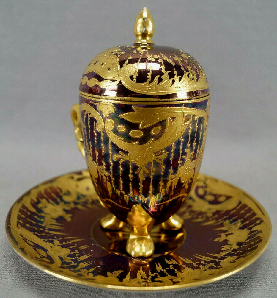 Royal Vienna Napoleonic Battle Scene Purple Luster & Gold Covered Chocolate Cup