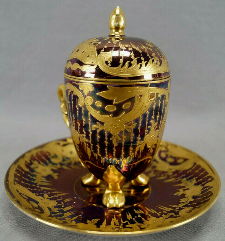 Royal Vienna Napoleonic Battle Scene Purple Luster & Gold Covered Chocolate Cup