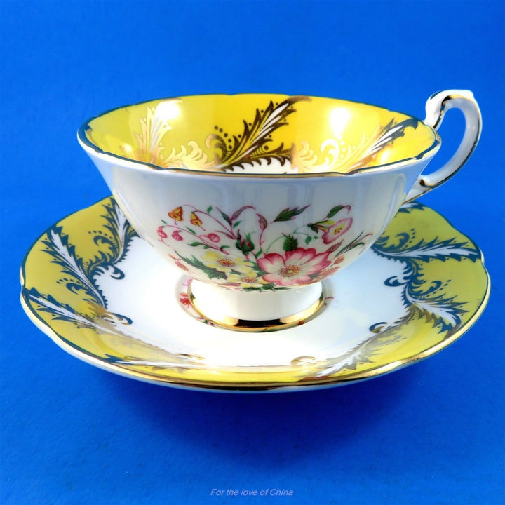 パラゴン　ブライトイエローボーダー＆フラワー　カップ&ソーサー