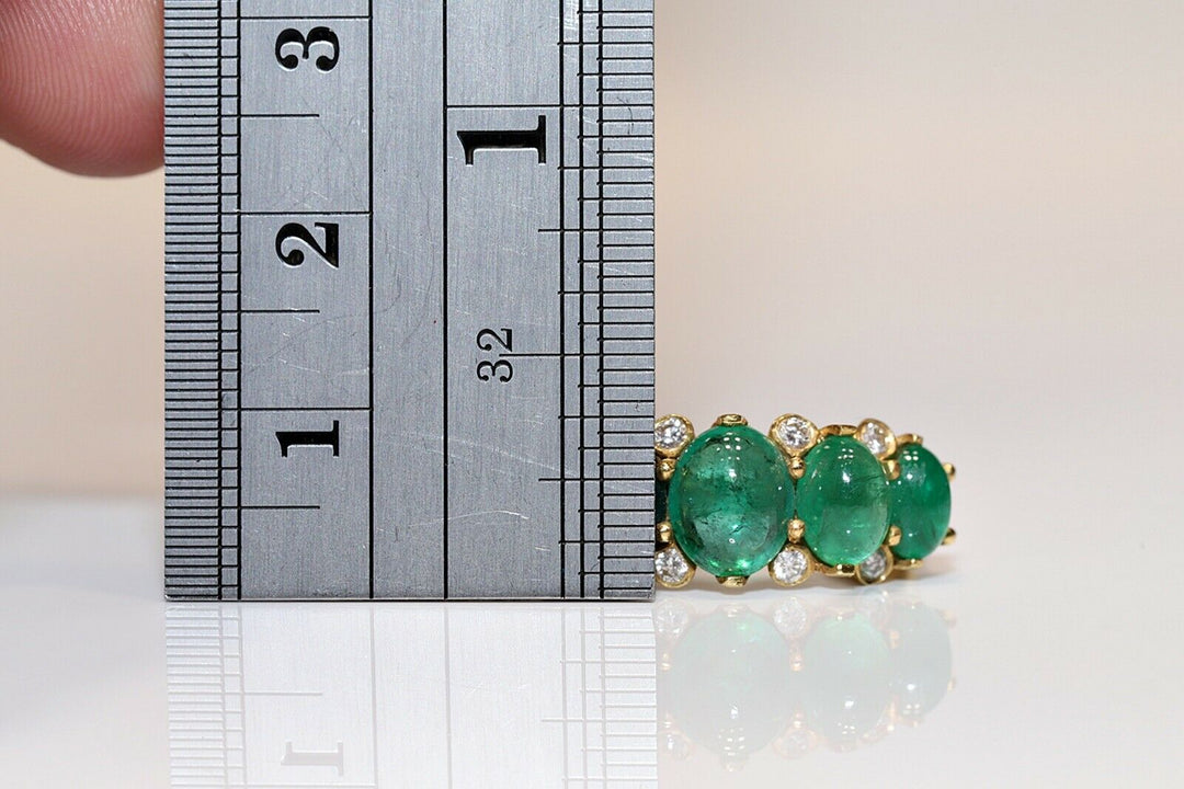 18K ナチュラルダイヤモンドとカボションカットエメラルドのリング