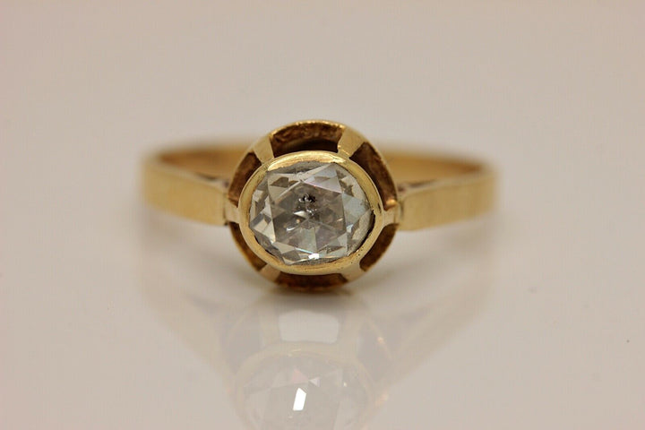 オールド オリジナル 18K ダイヤモンドとローズカットダイヤモンドのソリテールリング
