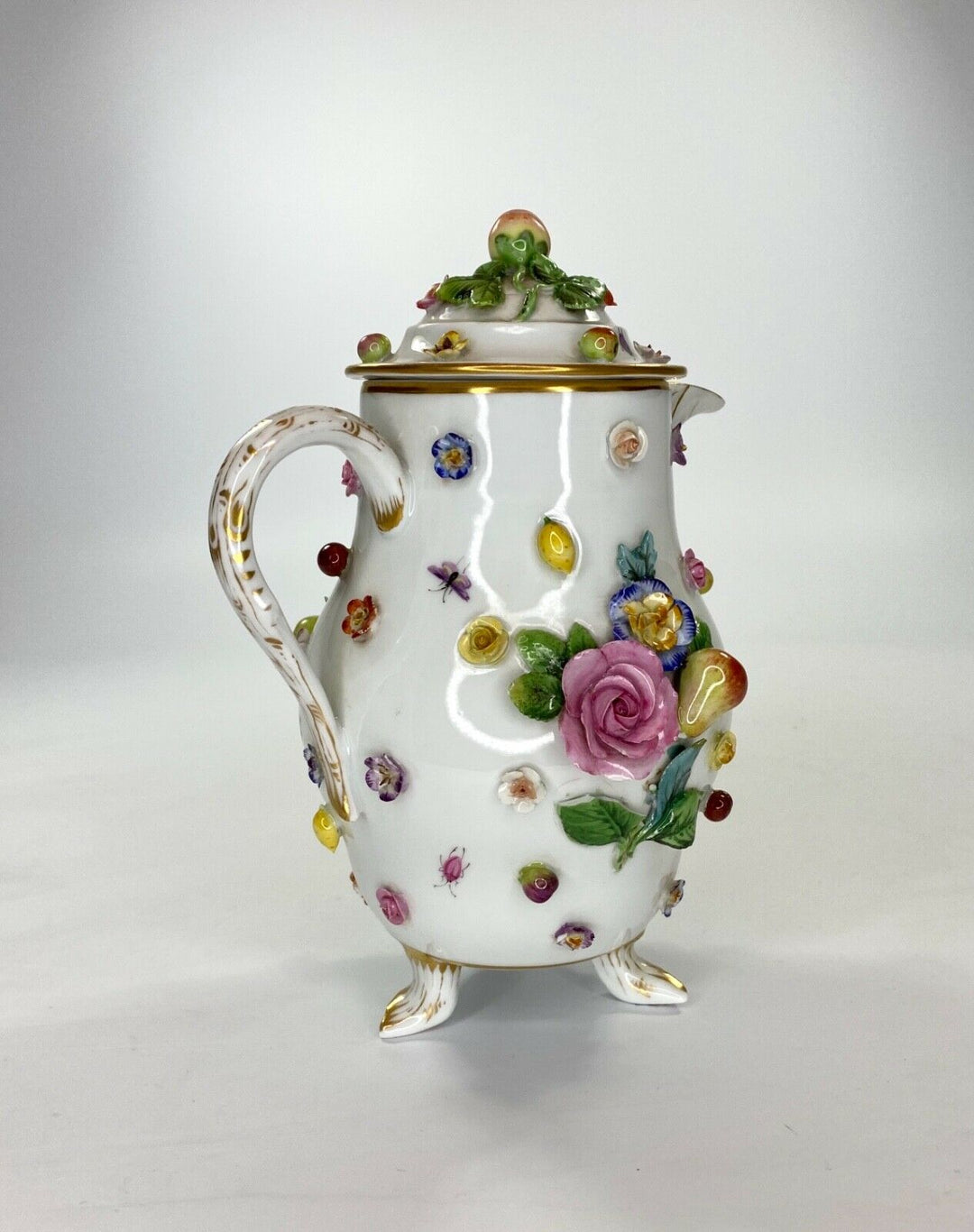 Meissen porcelain water jug. Flower & Fruit encrusted, c. 1870.