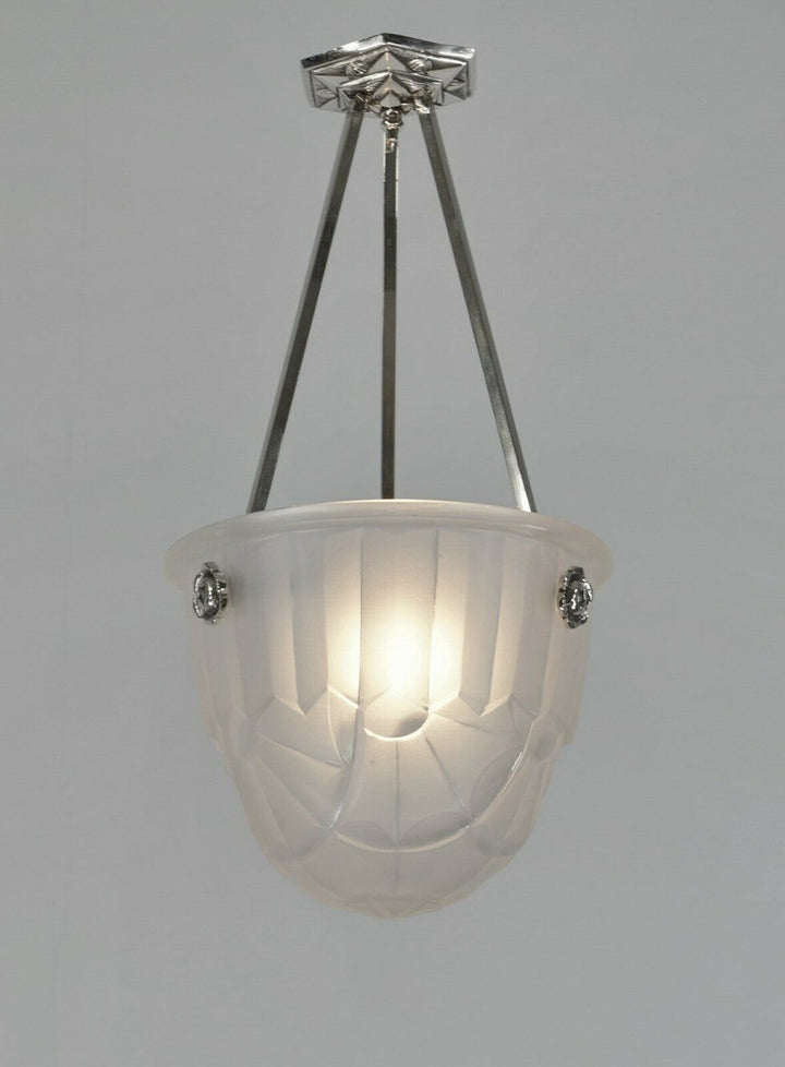 HUBENS & DEGUE : FRENCH ART DECO PENDANT CHANDELIER 1930 lamp muller era