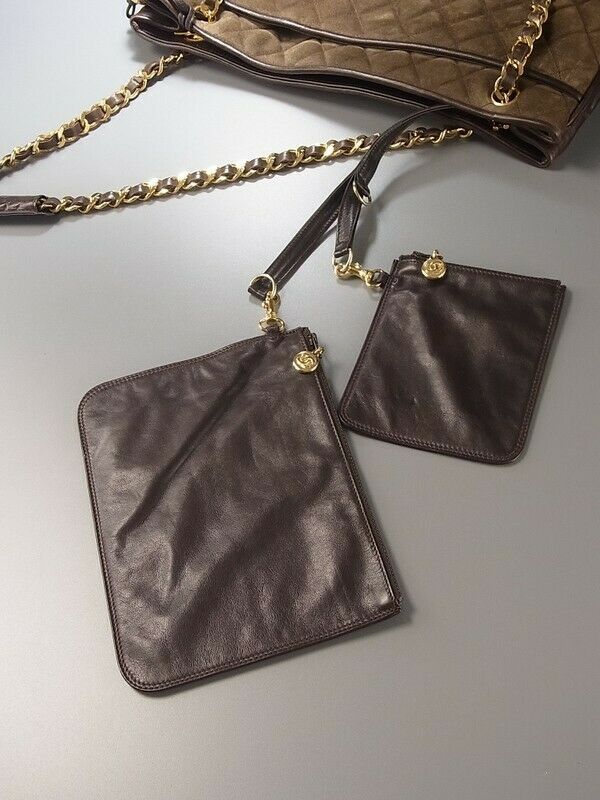 AUTH CHANEL Brown Gold Suede TOTE SHOULDER BAG