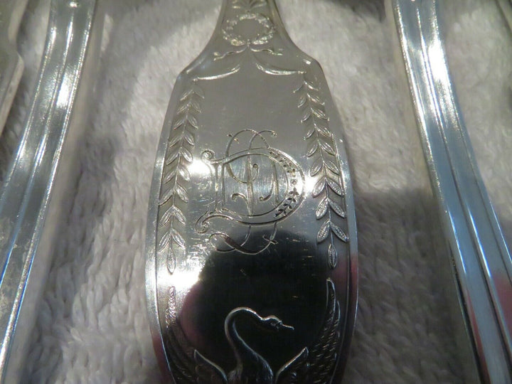 1900 French sterling 950 silver 6 dinner forks 6 soup spoons E Puiforcat swan