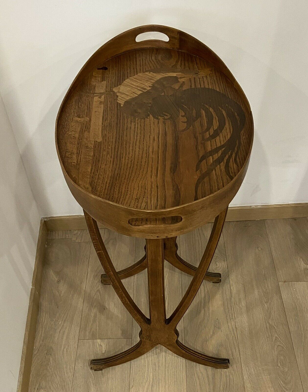 ÉLÉGANTE TABLE DE SALON PARLANTE COQ SIGNÉ GALLE ÉPOQUE ART NOUVEAU MARQUETERIE