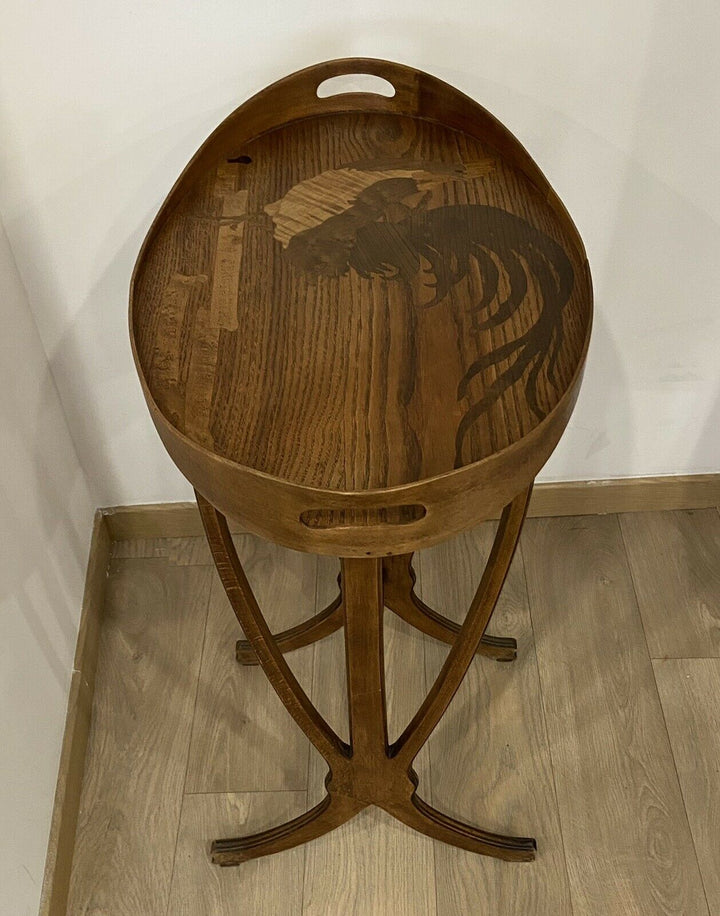 ÉLÉGANTE TABLE DE SALON PARLANTE COQ SIGNÉ GALLE ÉPOQUE ART NOUVEAU MARQUETERIE