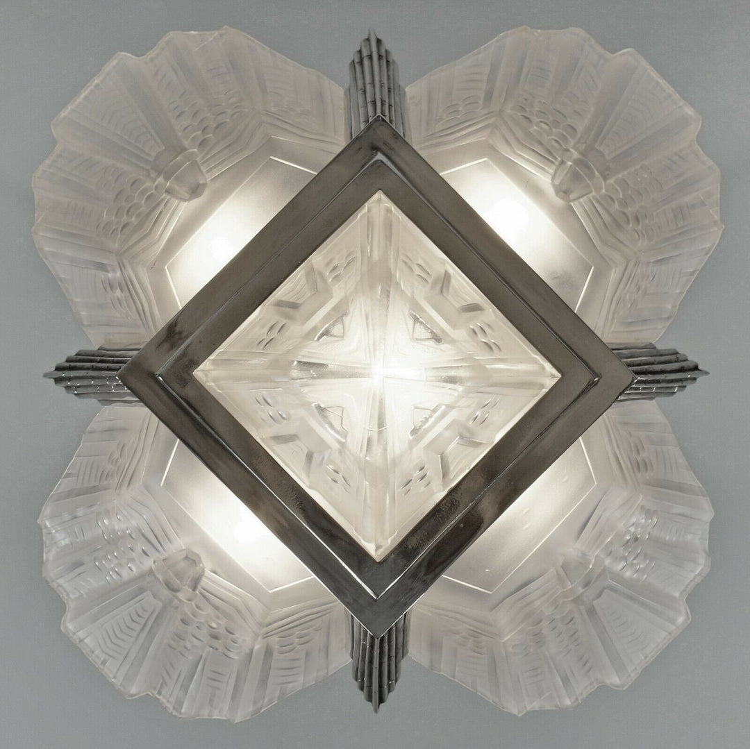 EJG : FRENCH ART DECO CHANDELIER ...........................1930 muller era lamp
