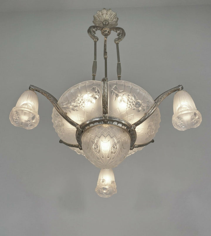 P. GILLES : LARGE FRENCH ART DECO CHANDELIER 1930 ..... lamp lustre muller era
