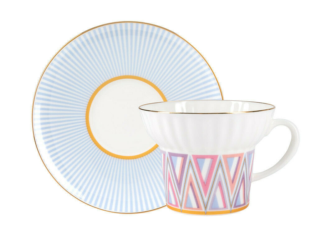 Imperial Porcelain Teacup & Saucer, Geometry #1 Pattern, LOMONOSOV, LFZ