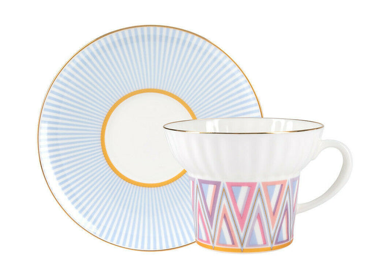 Imperial Porcelain Teacup & Saucer, Geometry #1 Pattern, LOMONOSOV, LFZ