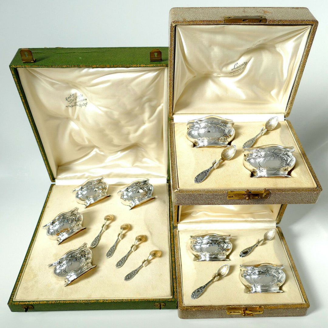 フランス／ピュイフォルカ】純銀 クリスタル／ソルトセラー 箱入4個