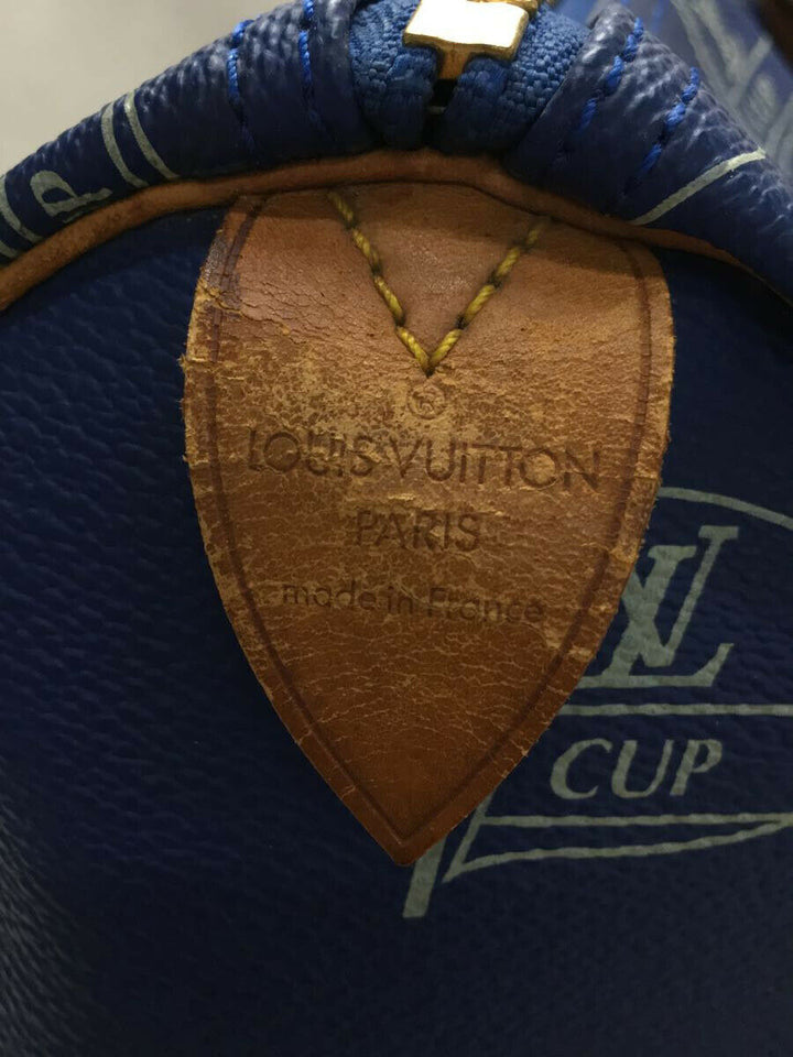 LOUIS VUITTON KEEPALL 45 BAG CUP 1992 BLUE LEATHER VINTAGE Boston