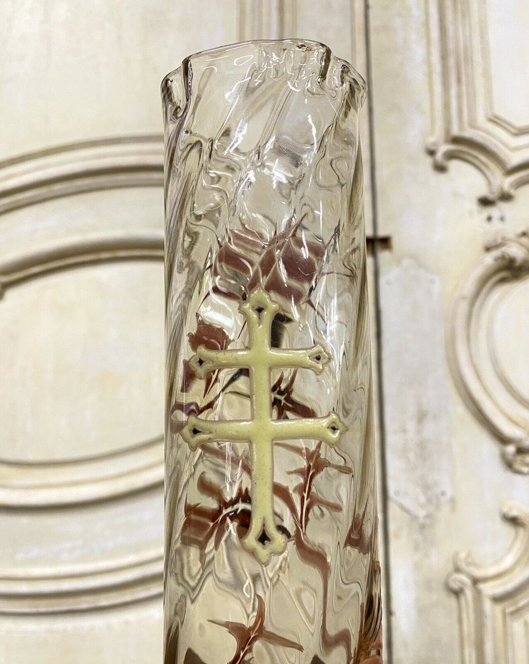 Émile Gallé - Vase Tube En Verre Dit «Chardon De Lorraine», Art Nouveau - 27cm