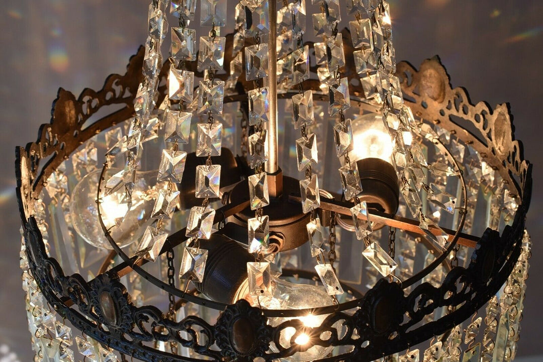 Tall French Empire Purse Crystal Chandelier Antique Vintage Light Pendant Lamp