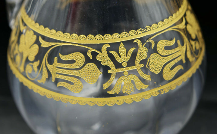 French Baccarat Crystal Handled Wine Decanter Gold Encrusted Fleur De Lys 1907