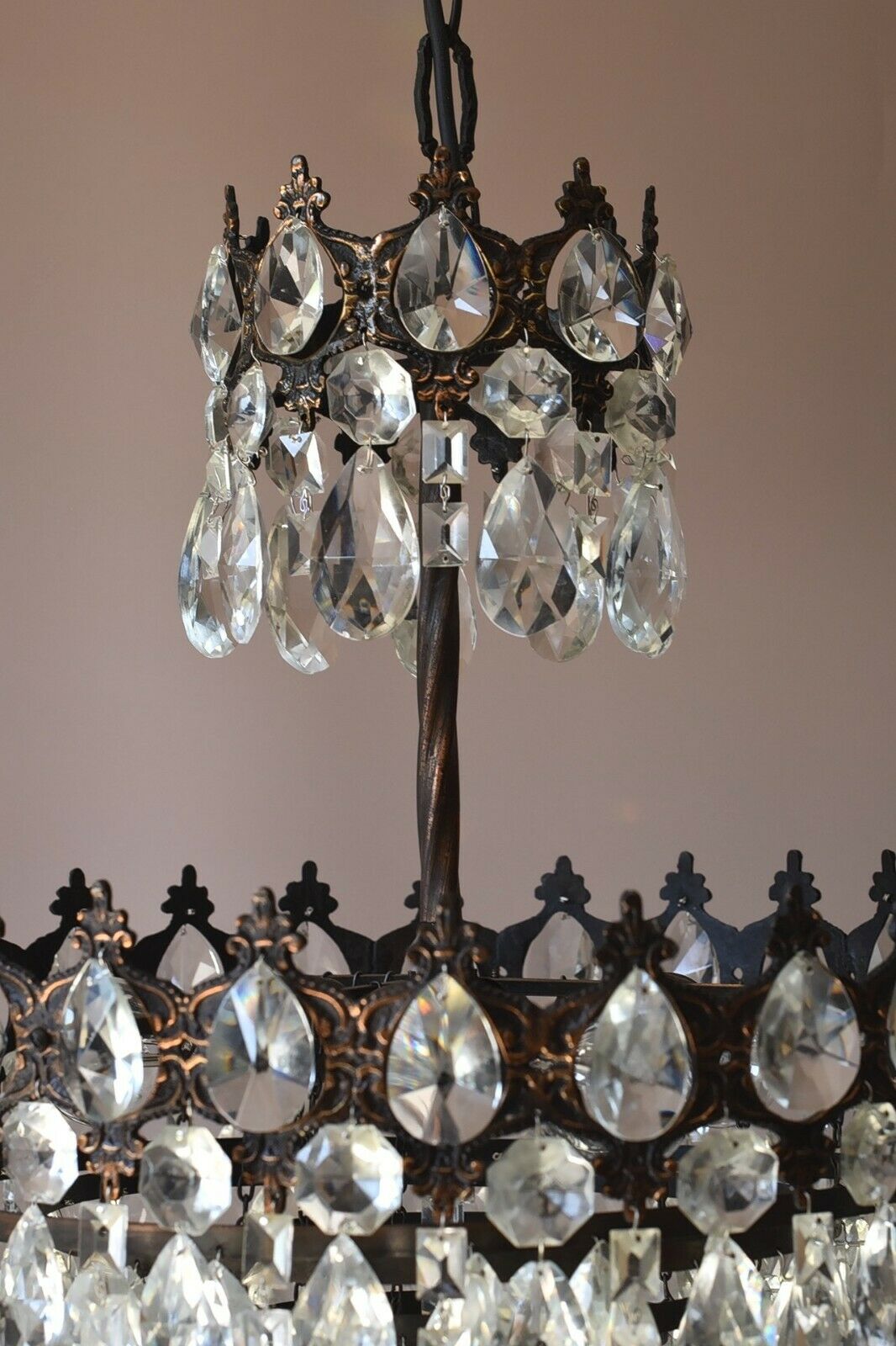 Brass Antique/ Vintage Crystal Chandelier, Hallway Lighting Light Pendant Lamp