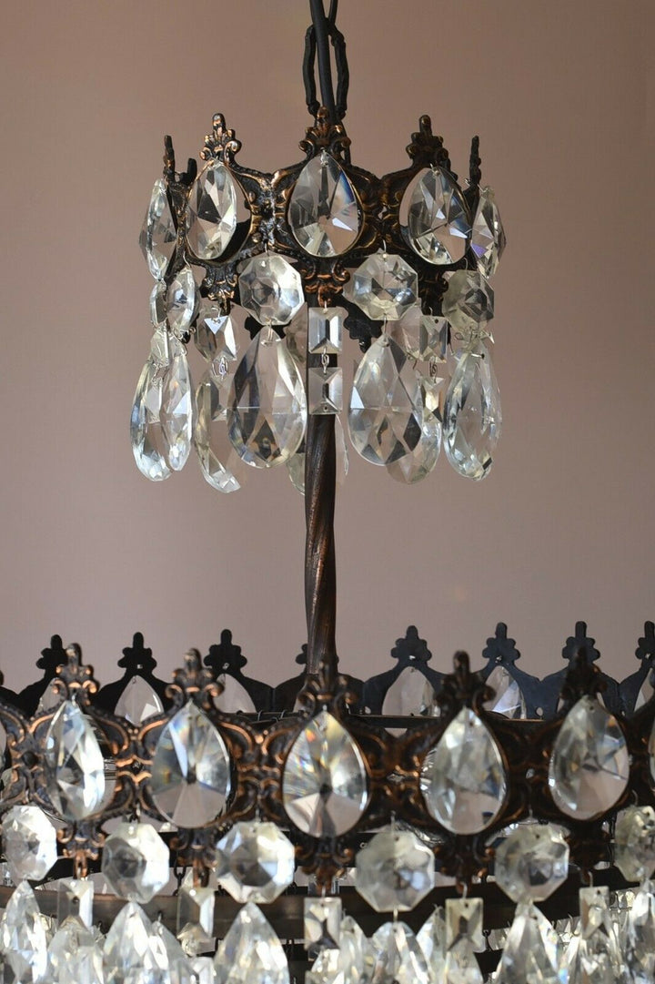 Brass Antique/ Vintage Crystal Chandelier, Hallway Lighting Light Pendant Lamp