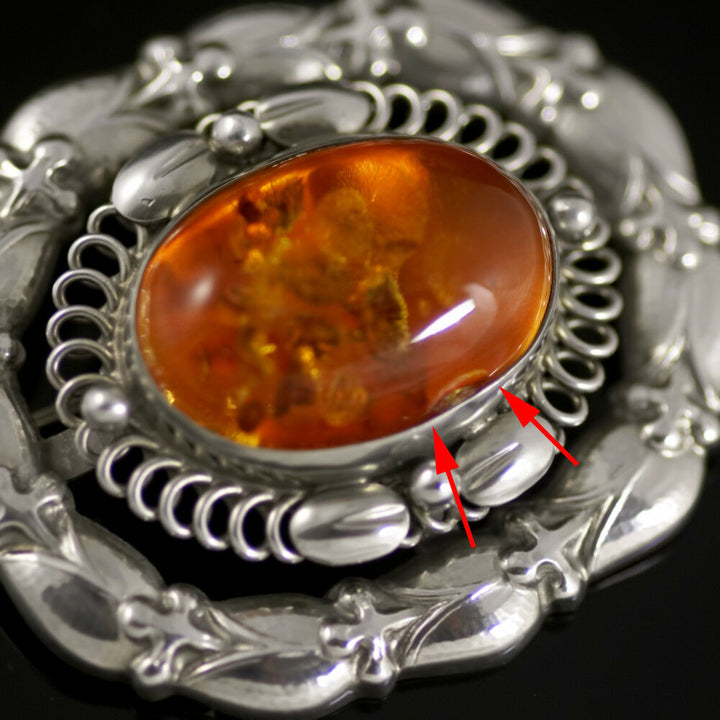 Georg Jensen Silver Brooch with Amber - #109