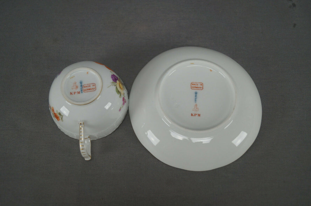 KPM Berlin Hand Painted Dresden Floral Butterfly & Gold Tea Cup & Saucer F