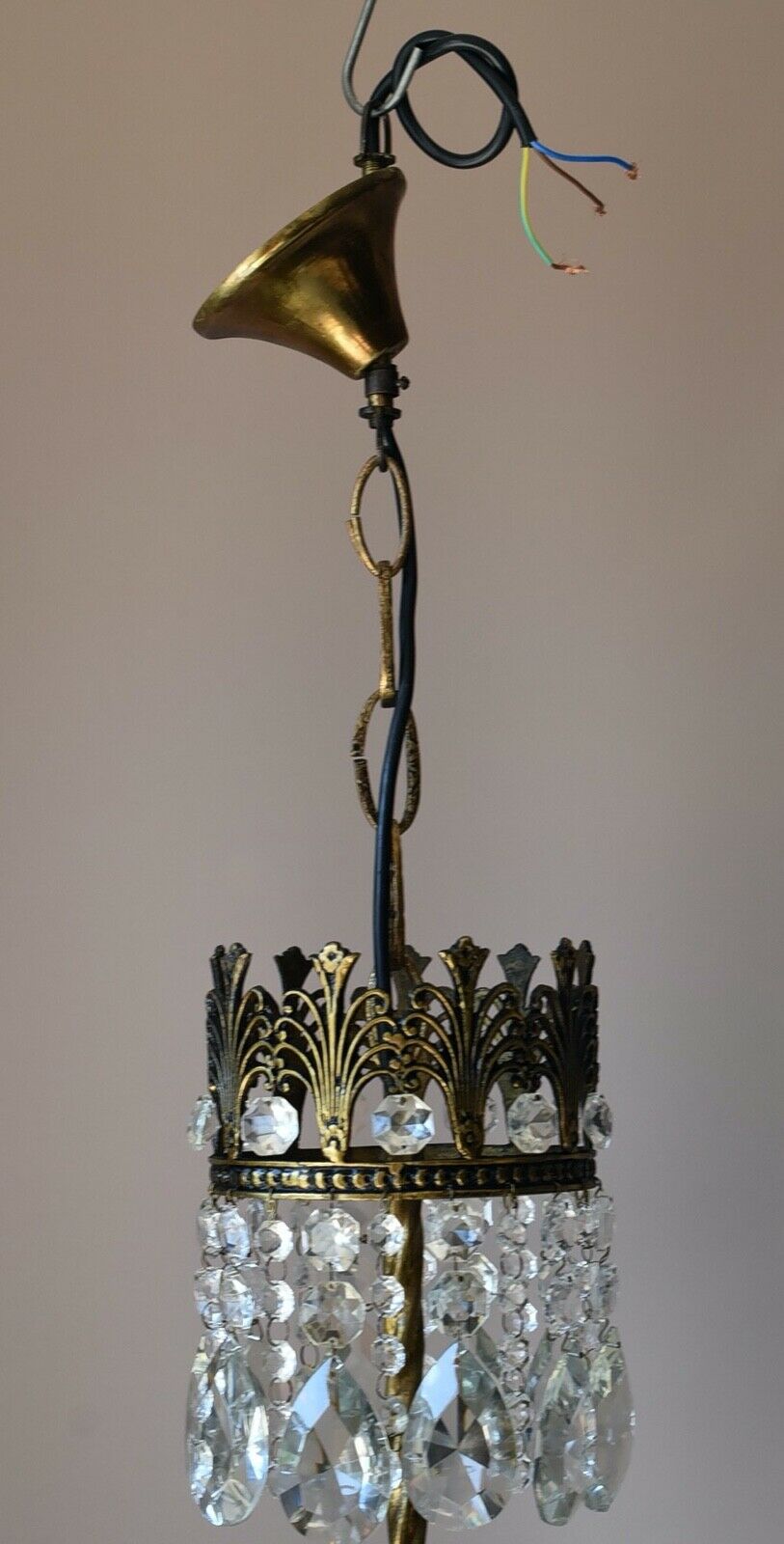 Brass Vintage Crystal Chandelier, Antique Lighting, lamp, Ceiling Light Pendant