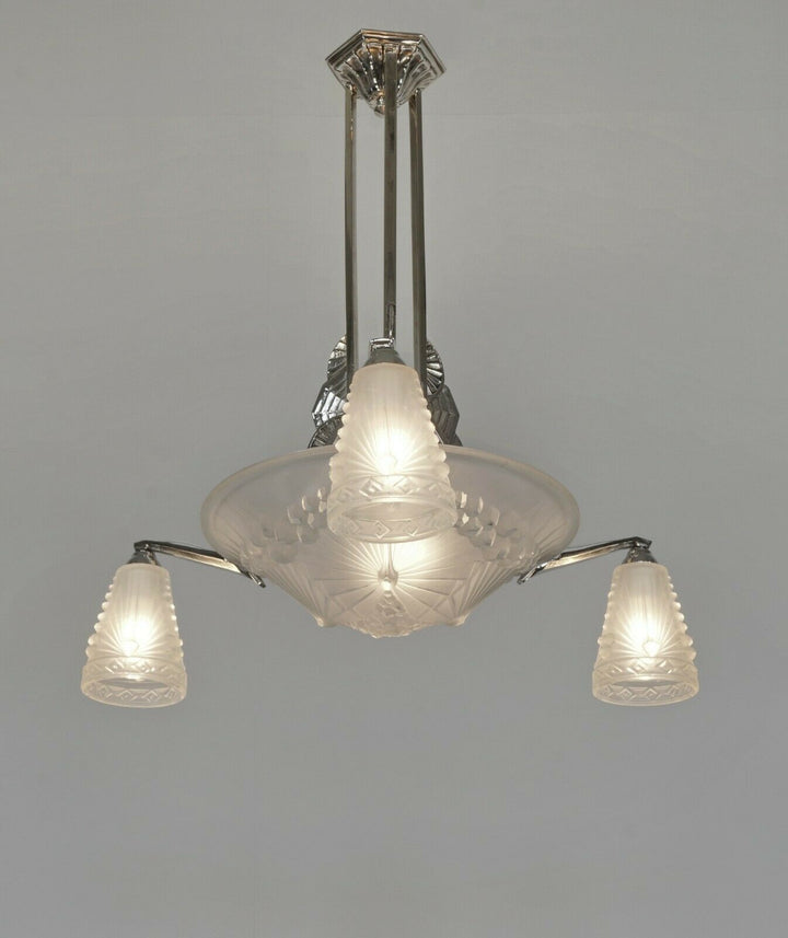 HETTIER & VINCENT and Schneider : French art deco chandelier ....... 1930 France