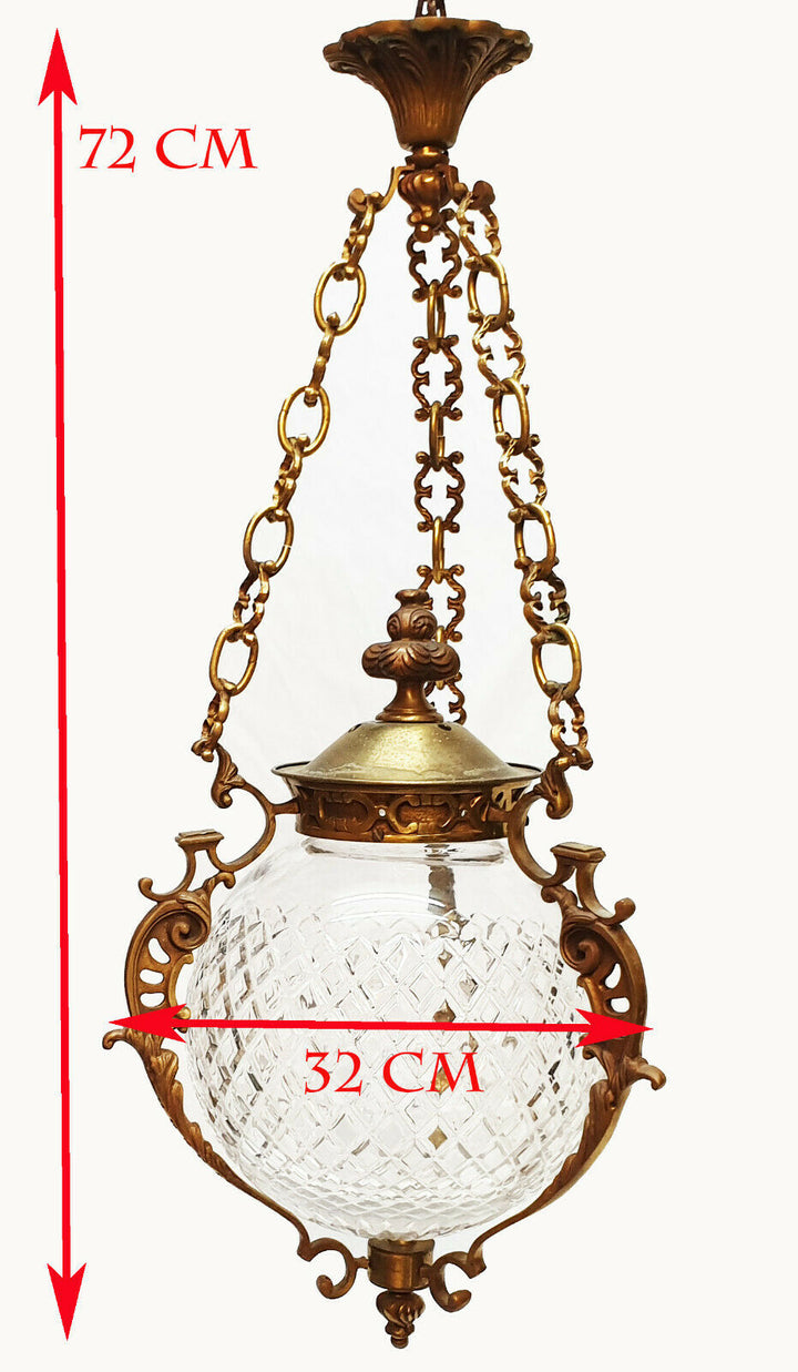 lanterne lustre d’alcôve en cristal moulé et bronze vers 1900 Baccarat