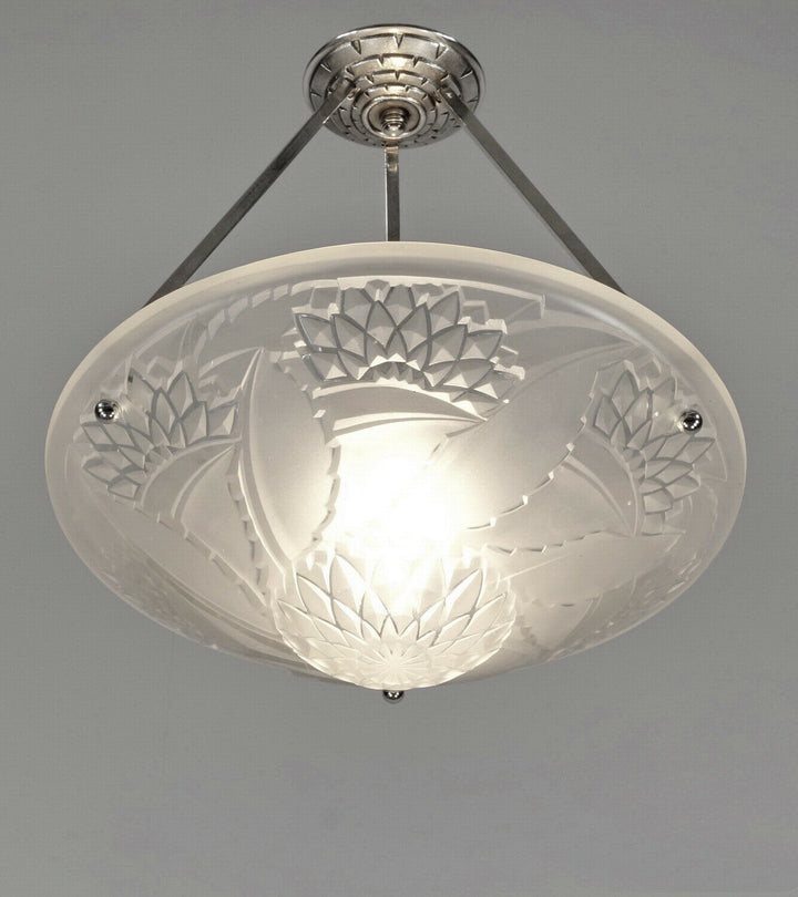 VIARMÉ : FRENCH 1930 ART DECO PENDANT CHANDELIER ....... lustre lamp muller era