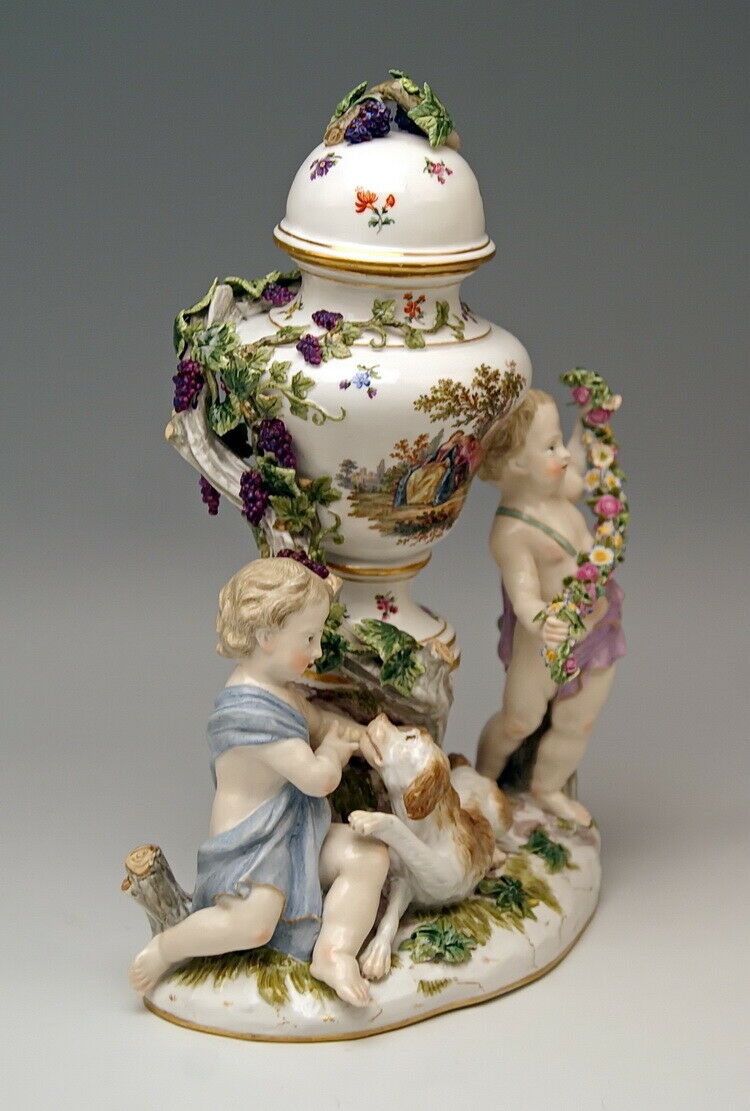 邁森 MEISSEN マイセン FIGUR GRUPPE DECKELVASE URNENFORM 2 PUTTEN MNR: 1009 UM 1830