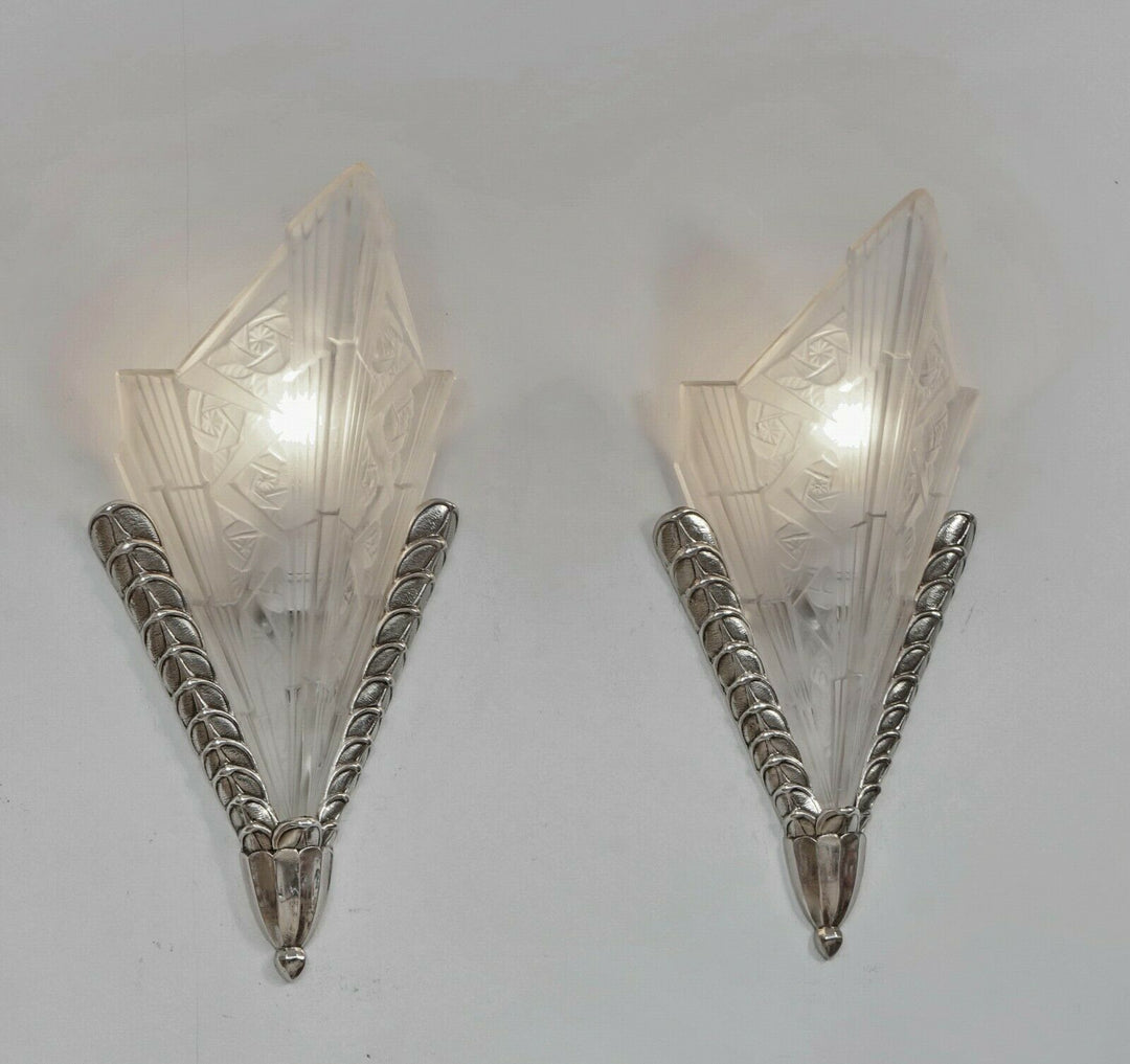 EJG : PAIR OF 1930 FRENCH ART DECO WALL SCONCES ......... lamp muller era France