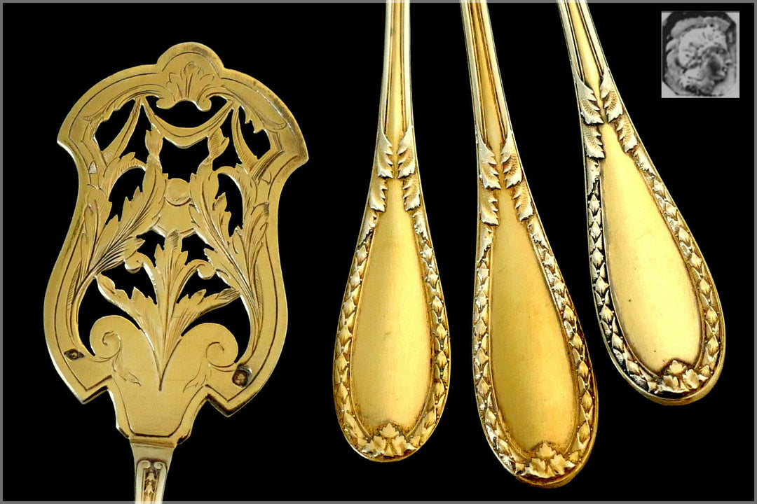 Lapparra French All Sterling Silver 18k Gold Dessert Hors d'Oeuvre 4 pc w/box
