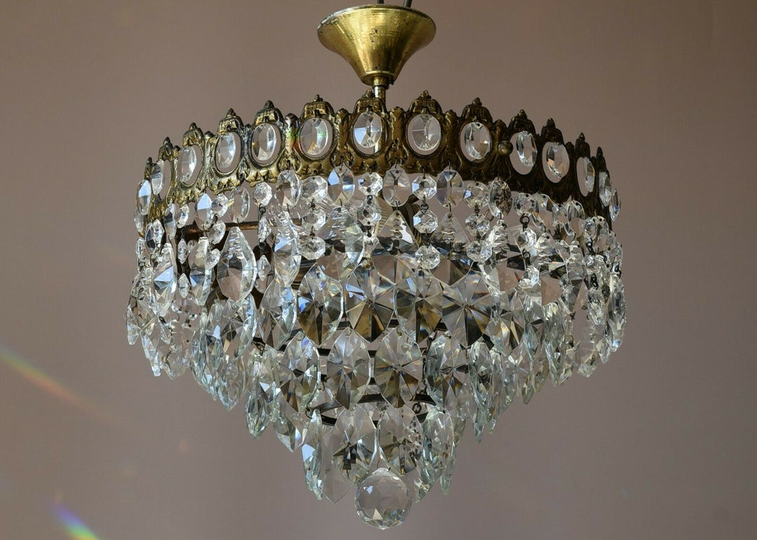 Low Ceiling / Flush Crystal Chandelier, Antique Wedding lighting Vintage Pendant