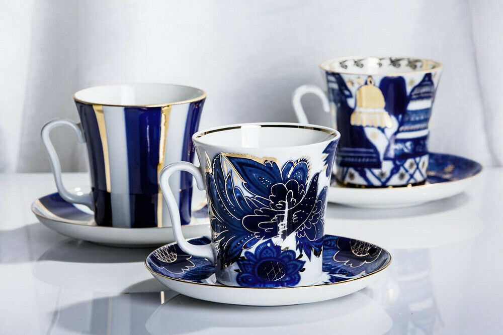 インペリアルポーセリン  マグ/ ティーカップ  ソーサー  ロモノーソフ  青い鳥  アート