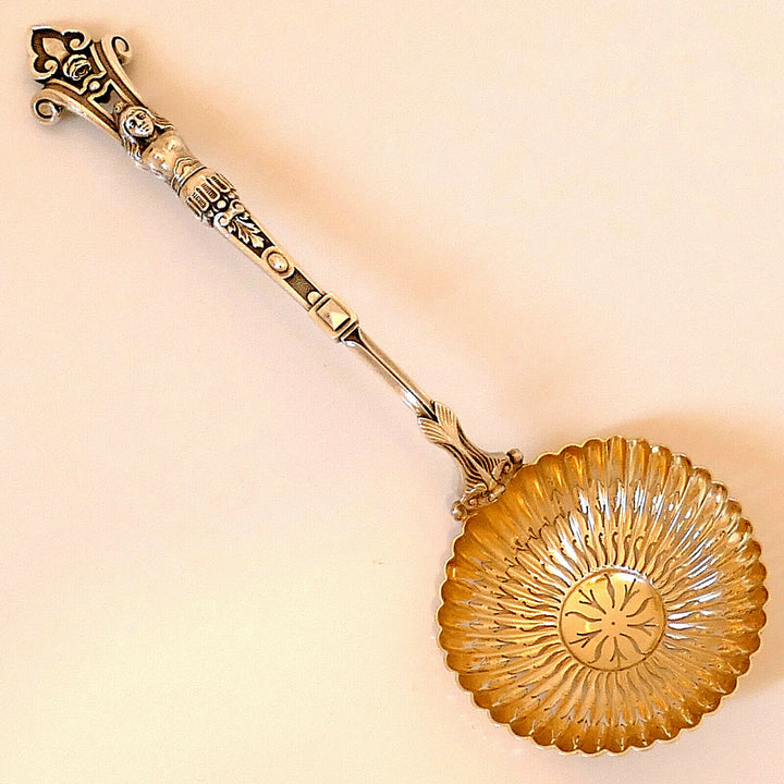 Puiforcat Rare French Sterling Silver 18k Gold Sugar Sifter Spoon, Caryatid